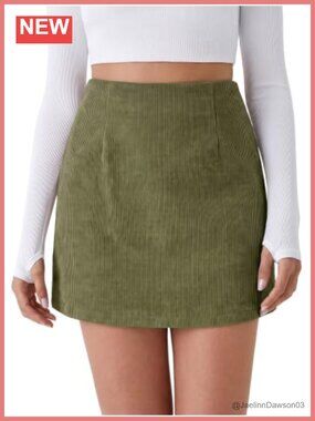 Womens Corduroy Mini Skirt A-Line High Waist with Built-in Shorts
